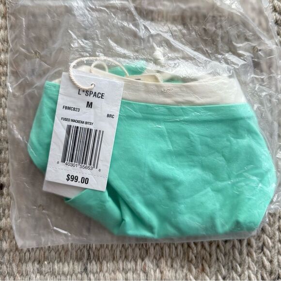 NWT LSPACE x Revolve Seamless Mackena Bikini Bottom Bright Teal-Cream Medium - Picture 5 of 6